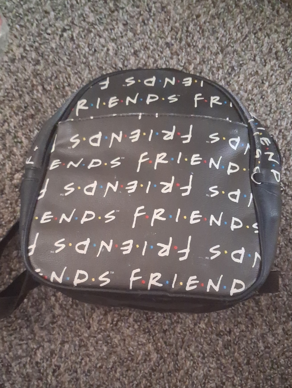 BLACK leather  'FRIENDS' Logo mini backpack